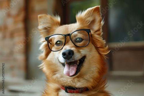 Stylish Dog with Glasses on Pastel Background, pet, canine, eyewear, trendy © asura