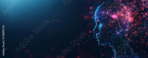AI chatbot concept background with agent of artificial intelligence model. Abstract code in dark style  wireframe connection in a dark background.