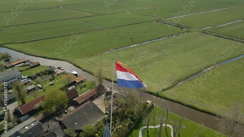 Aerial view of city Ijlst during kingsday, Friesland, Netherlands photo