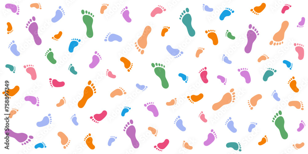 Background with human children's and adults footprint.