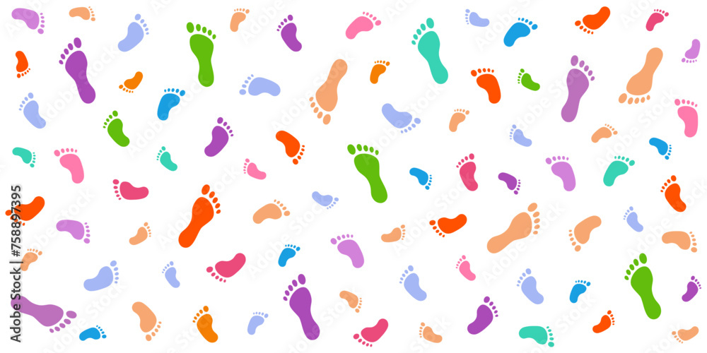 Background with human children's and adults footprint.