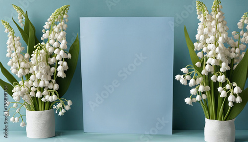 Bouquet de muguet avec carte, fête du travail, 1er Mai, espace vide pour du texte - IA générative photo