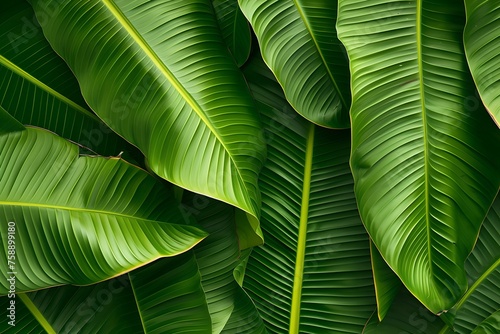 Botanical Beauty, banana leaves closeup, lush, green, tropical
