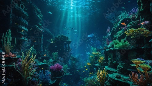 coral reef and diver