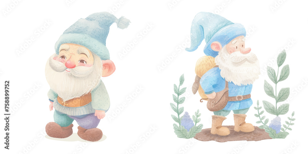 cute dwarf watercolour vector illustration