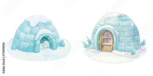 cute igloo watercolour vector illustration 