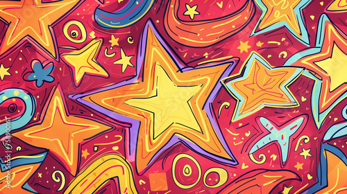 Colorful star pattern illustration with dynamic lines and shapes.