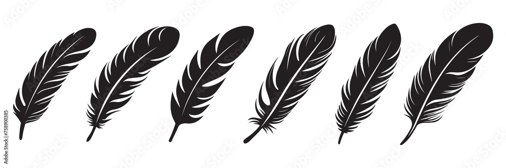 Feather icon. Black silhouette of a bird on a white background. Feather icon. Black silhouette of a bird on a white background.