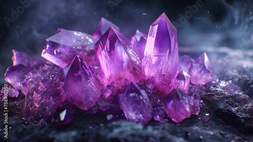 Beautiful Amethyst Crystals on Dark Background, gemstones, purple, mineral, semi-precious