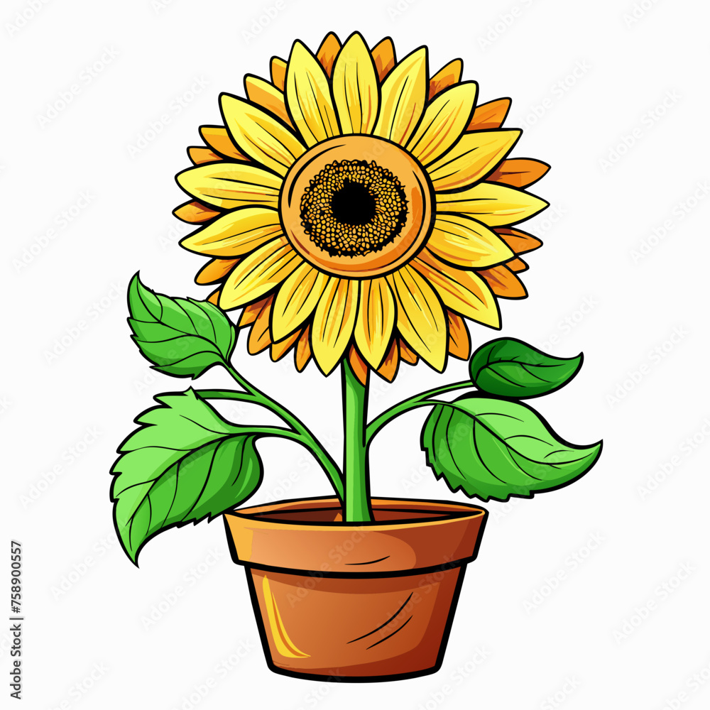 Obraz premium Sunflower in pots ,Real style, white background