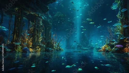 underwater scene with fishes in the aquarium © Sohaib