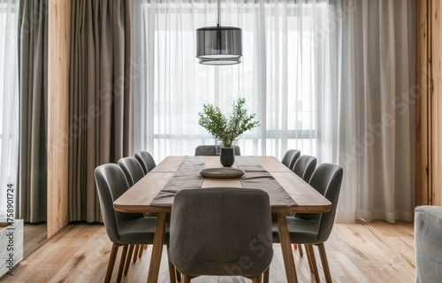 Luxury interior design of dining room with table and chairs. minimalist dining interior.