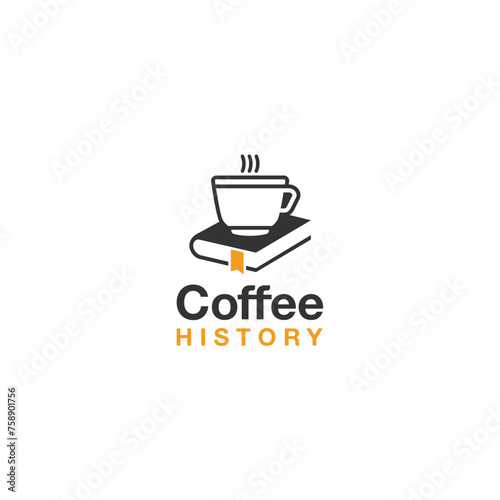 Coffee Cup and Book Cafes Library logo design vector