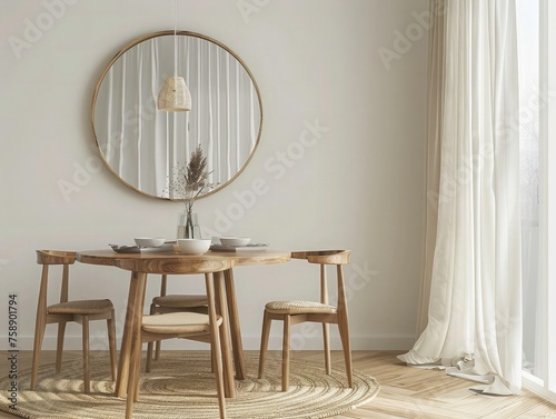 Luxury interior design of dining room with table and chairs. minimalist dining interior.