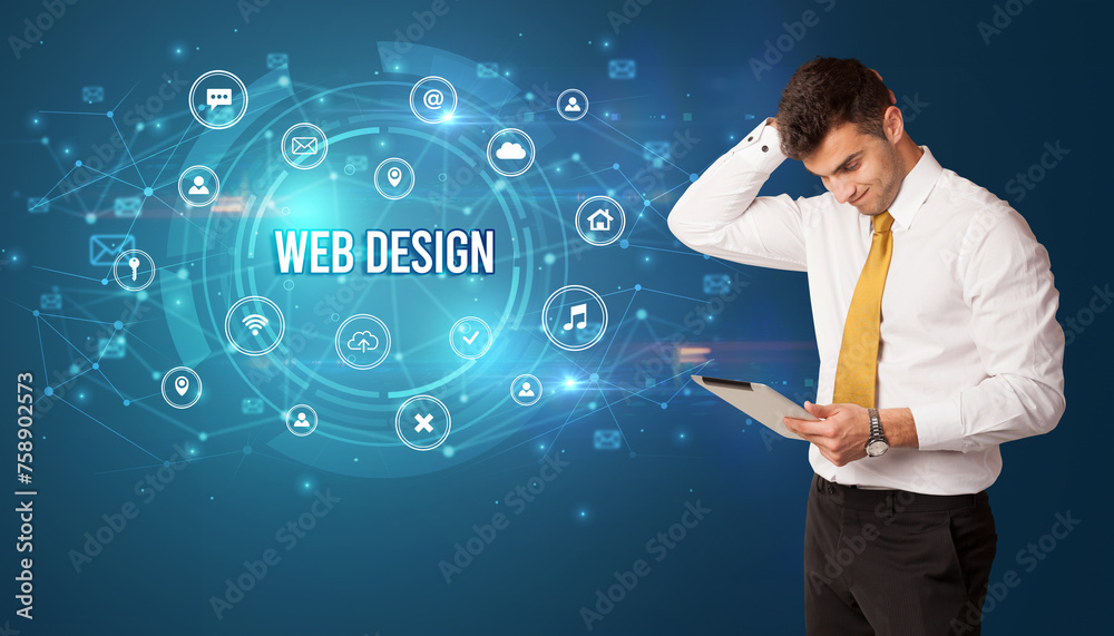 Businessman thinking about modern technology Businessman thinking about modern technology
