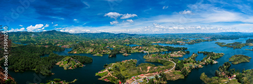 Panoramic View of the Guatape Reservoir in Antioquia Colombia