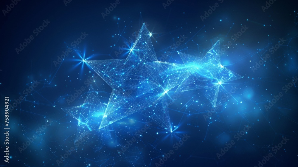 Blue abstract stars on a low poly style background. Wireframe light connections, modern 3D graphics concept. Isolated  illustration. - obrazy, fototapety, plakaty 