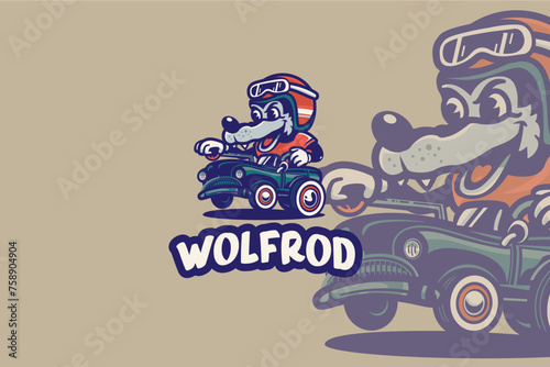 The sports car logo with the image of a driver in the shape of a wolf, expresses courage and ferocity in track racing with stunning elements.