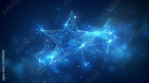 Blue abstract stars on a low poly style background. Wireframe light connections, modern 3D graphics concept. Isolated illustration.