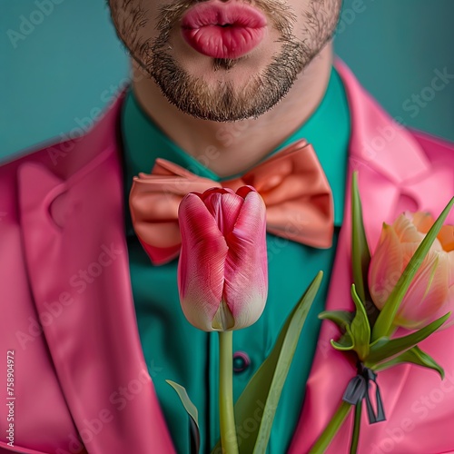 Spring Affection: Man Blowing a Tulip Kiss