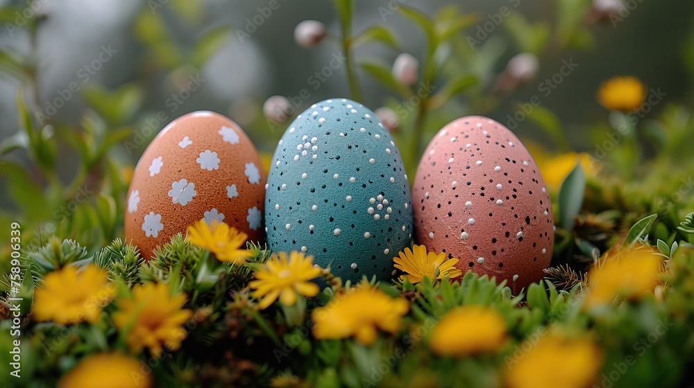 Easter background. Beautiful composition of colorful eggs and spring flowers on a delicate background. Spring holidays concept with copy space. Easter background. Beautiful composition of colorful eggs and spring flowers on a delicate background. Spring holidays concept with copy space.