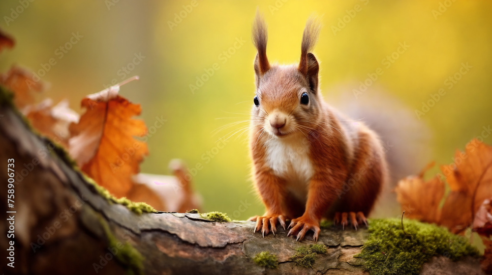 a squirrel is sitting on a tree branch in the woods with leaves around it and looking at the camera a squirrel is sitting on a tree branch in the woods with leaves around it and looking at the camera
