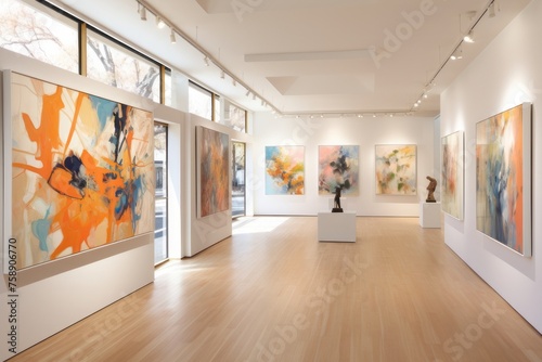 bright and spacious art gallery room with large © Bi