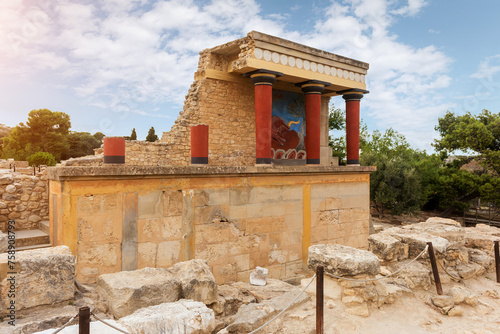 Palace of Minos, restored north entrance, ancient city of Knossos, Heraklion, Crete. photo