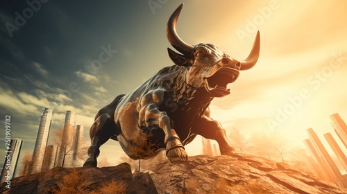 Upward Bull Stock Movement, Bullish, Finance, Trading, Investment