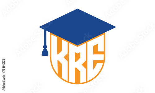 KRE initial letter academic logo design vector template. school college logo, university logo, graduation cap logo, institute logo, educational logo, library logo, teaching logo, book shop, varsity photo