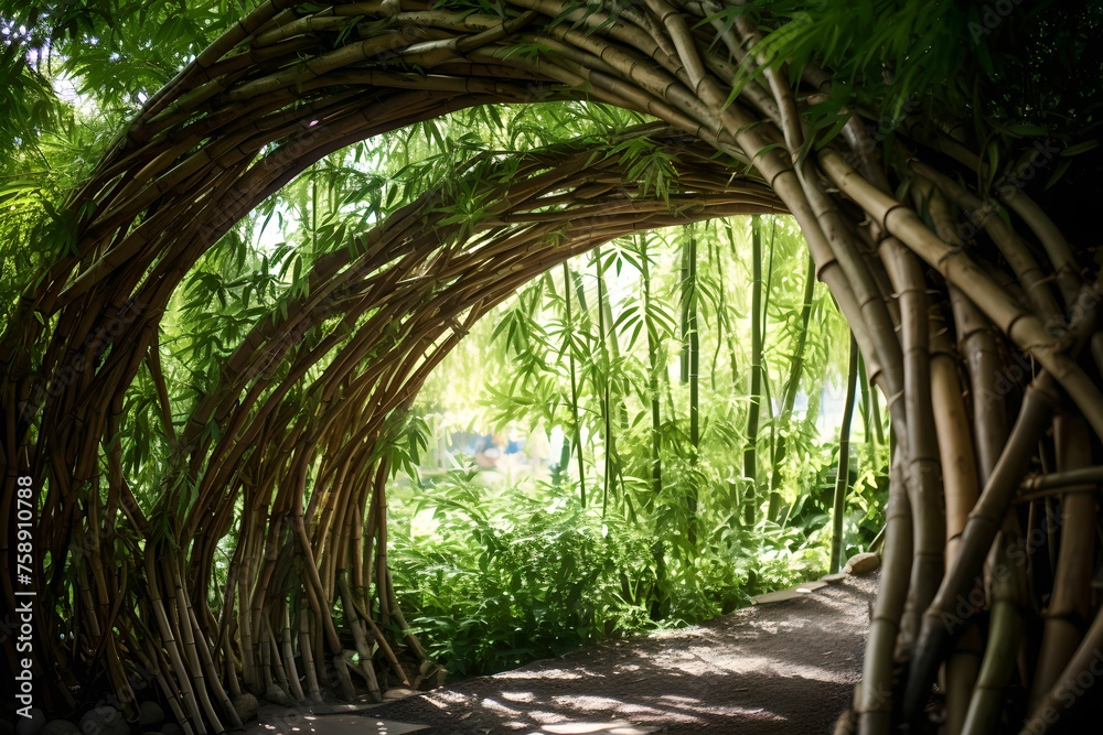 Naklejka premium Bamboo Canopy Archway, natural archway, captivating structure, captivating structure, organic