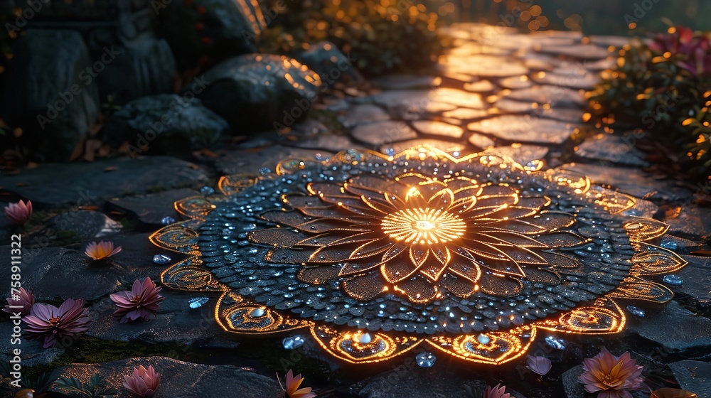 Mandala Ornamental Round Design 8K Realistic Lighting