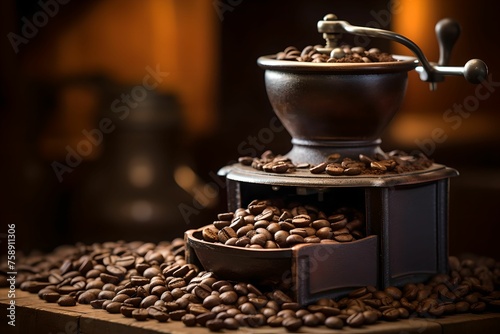Vintage Coffee Bean Grinding, coffee beans, vintage coffee grinder, timeless appeal, timeless appeal photo