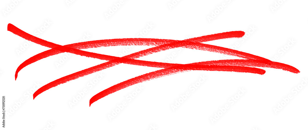 Red stroke brush isolated on transparent background.