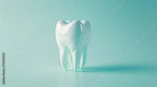 A healthy white big tooth stands on a glass table on a blue background  banner