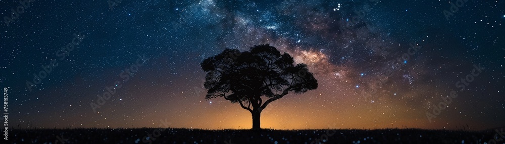 Silhouette of a tree against a starry night sky Silhouette of a tree against a starry night sky