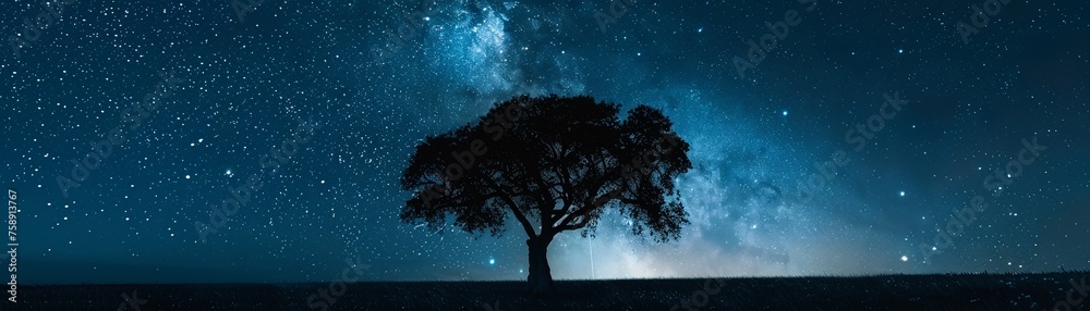 Silhouette of a tree against a starry night sky Silhouette of a tree against a starry night sky
