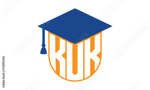 KUK initial letter academic logo design vector template. school college logo, university logo, graduation cap logo, institute logo, educational logo, library logo, teaching logo, book shop, varsity