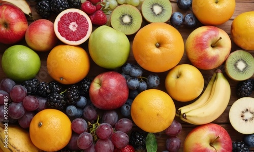 Fresh ripe colorful fruits rich in vitamins  healthy food