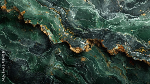 Texture of green granite with black veins.