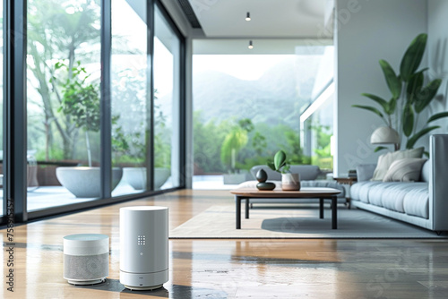 Connected air quality sensors monitoring indoor pollution levels and automatically adjusting ventilation systems. photo