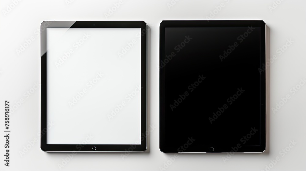 Modern tablet computer with blank screen isolated on white background. Modern communication concept. Generative AI Modern tablet computer with blank screen isolated on white background. Modern communication concept. Generative AI