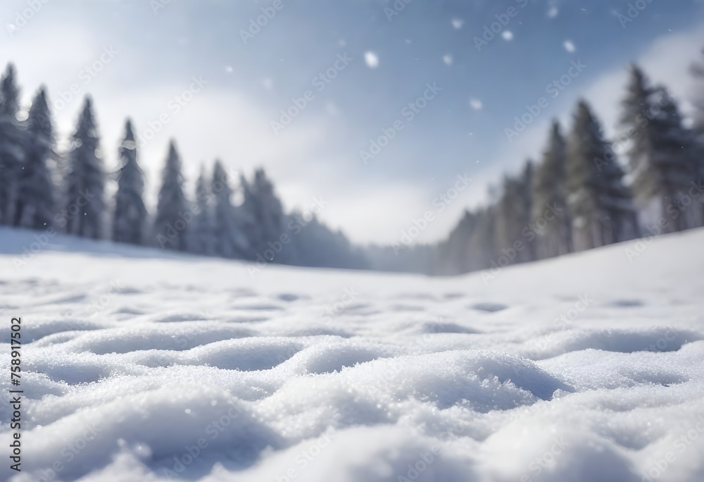 Close-up view of snowflakes on the ground with snowfall and a desert in the background during daytime