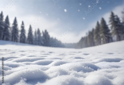 Close-up view of snowflakes on the ground with snowfall and a desert in the background during daytime © sanart design