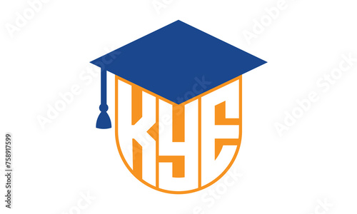 KYE initial letter academic logo design vector template. school college logo, university logo, graduation cap logo, institute logo, educational logo, library logo, teaching logo, book shop, varsity photo