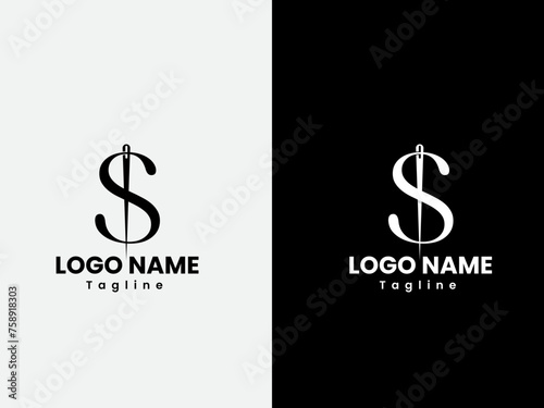  Tailor logo design with s letter. Sewing S logo. S letter. Vintage design. Tailor fashion. Font. Lettering. Sewing. Premium tailor center logo design.