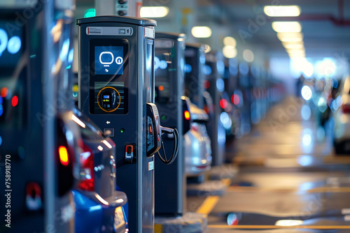 Smart parking meters providing real-time availability information and enabling cashless payments for parking. photo