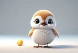 A Adorable 3d rendered cute happy smiling and joyful baby wheatear cartoon character on white backdrop
