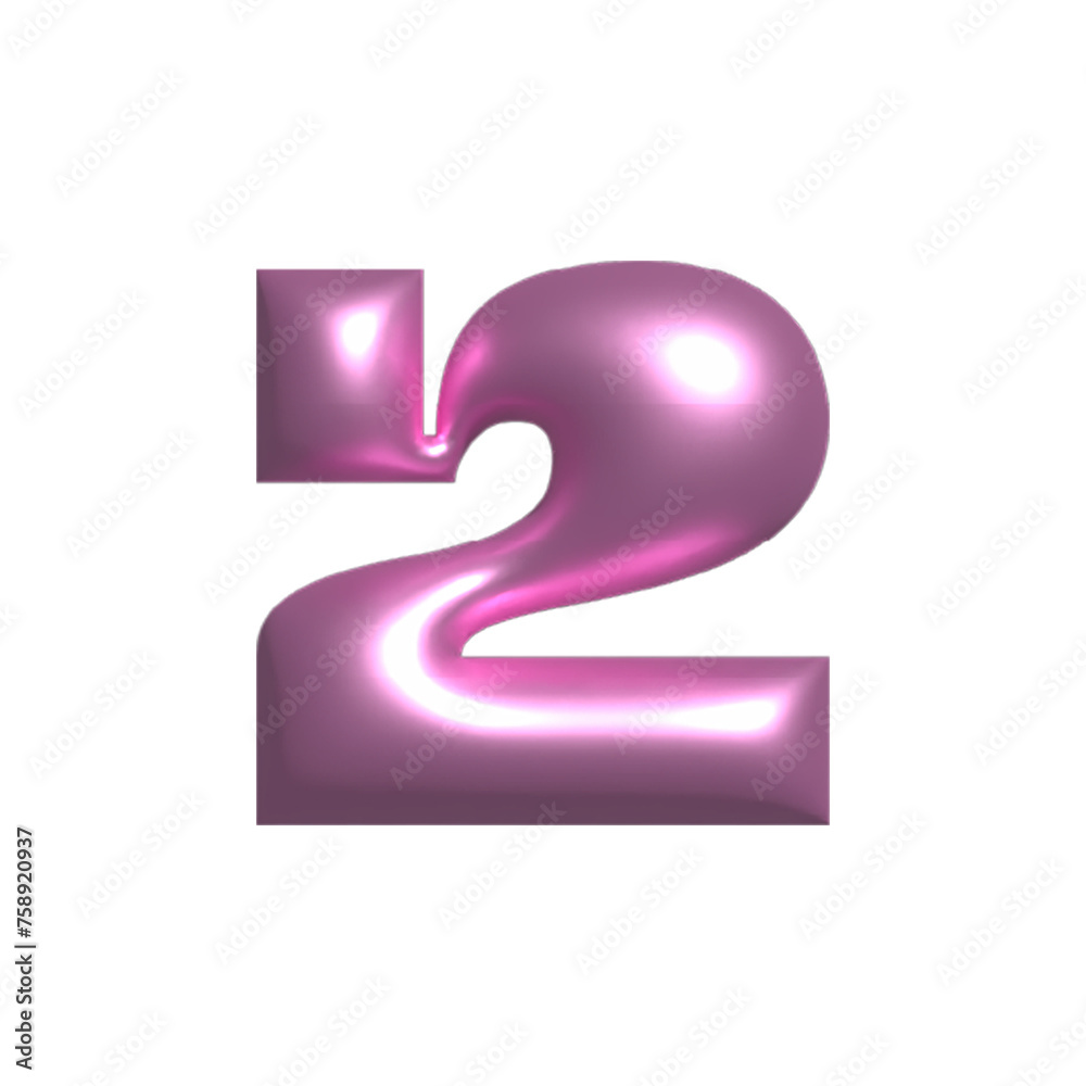 Pink shiny metal reflective number 2 3D illustration Pink shiny metal reflective number 2 3D illustration