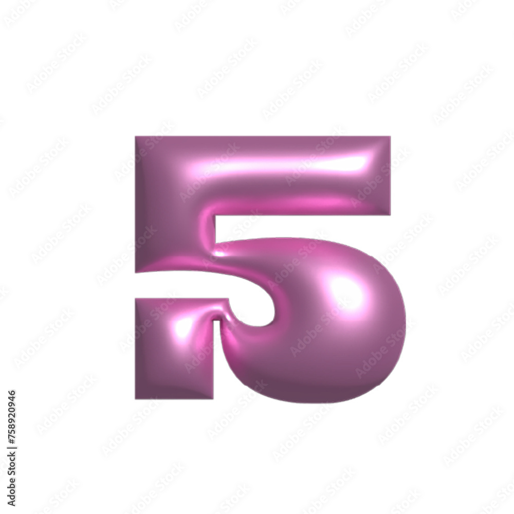 Pink shiny metal reflective number 6 3D illustration Pink shiny metal reflective number 6 3D illustration